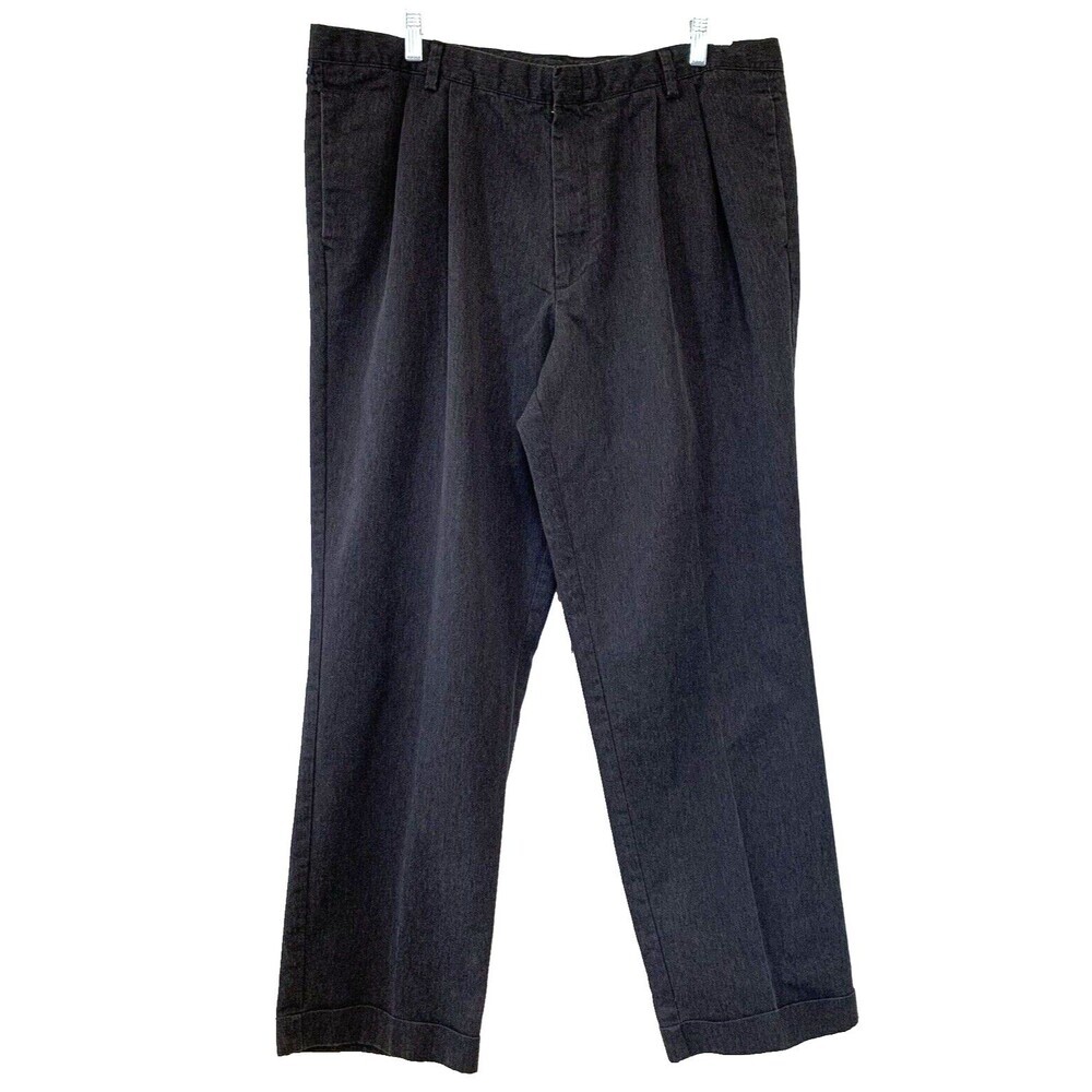 Dockers Stain Defender Mens 40x32 Pants Black Chino Pleated Cuffed Preppy